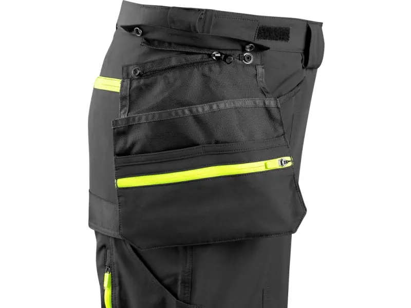 Kalhoty CXS NAOS HV, pánské, černo-žlutá Hi-Vis, reflexní pruhy