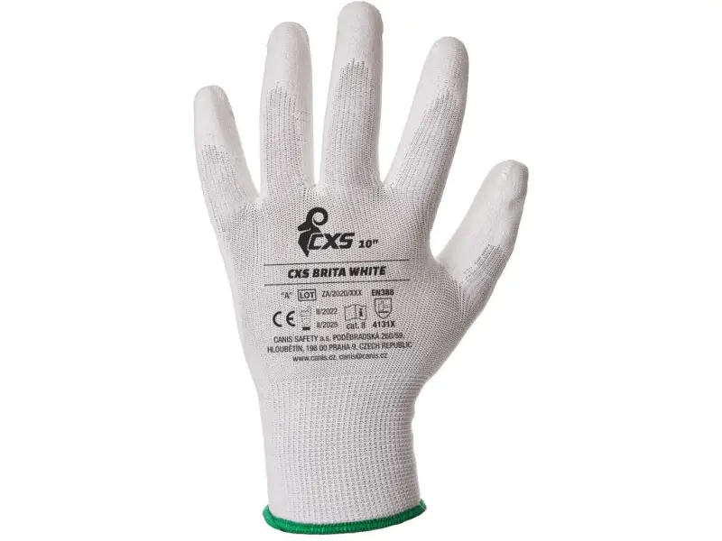Rukavice CXS BRITA WHITE, máčené v polyuretanu, vel. 08