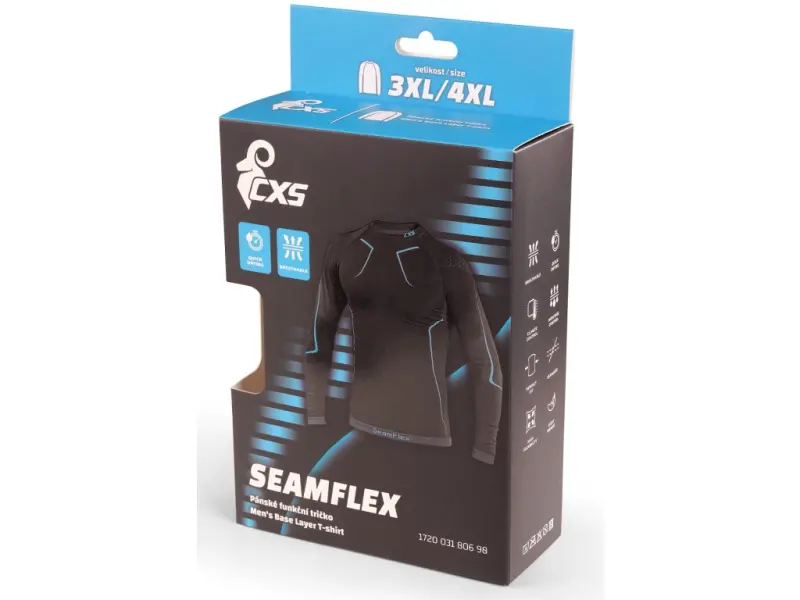 Tričko CXS SeamFlex, funkční, dlouhý rukáv, pánské, černo-modré, vel. XS/S