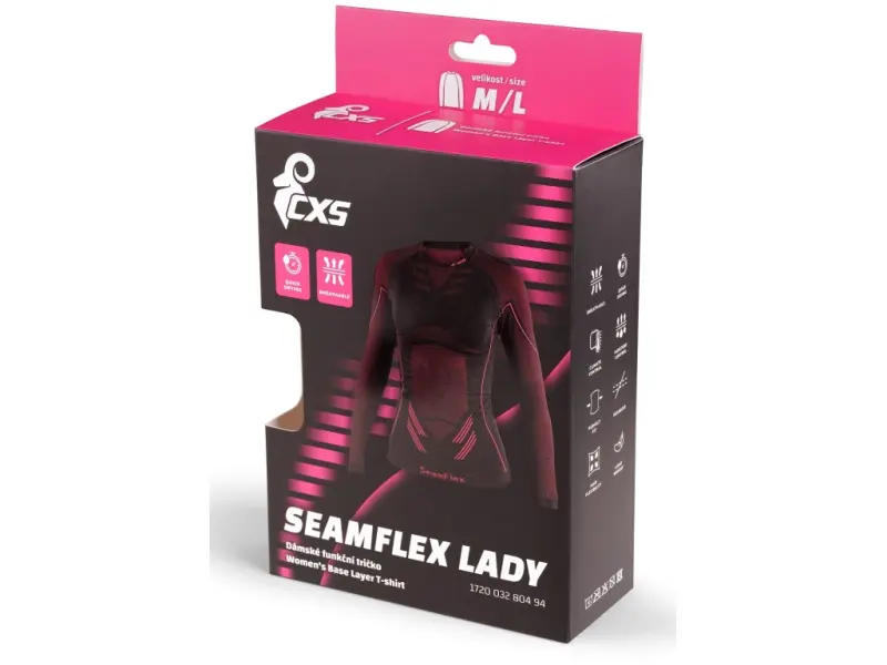Tričko CXS SeamFlex LADY, dámské, funkční, černo-růžové, vel. M-L