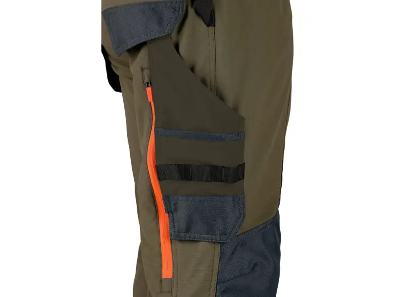Kalhoty CXS NAOS pánské, khaki-olive, HV oranžové doplňky