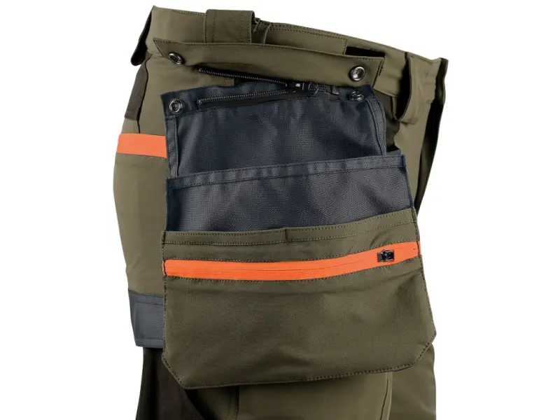 Kalhoty CXS NAOS pánské, khaki-olive, HV oranžové doplňky