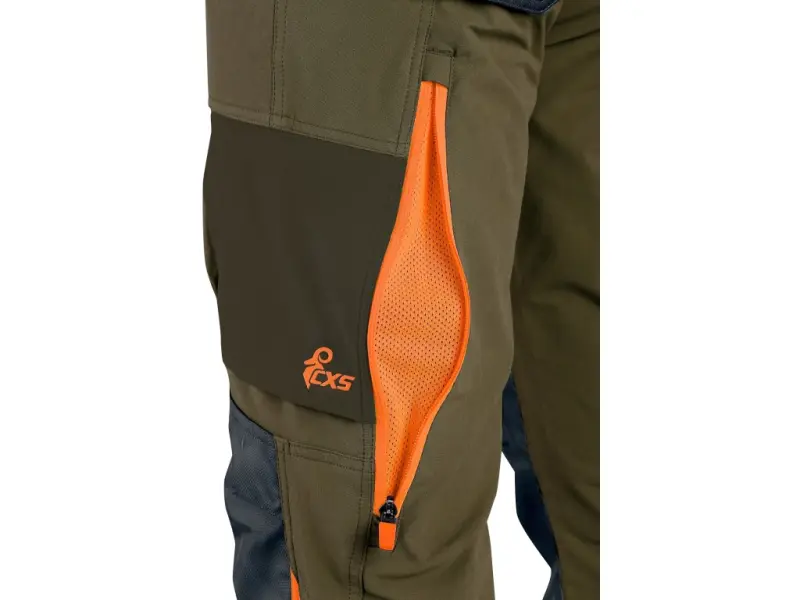 Kalhoty CXS NAOS pánské, khaki-olive, HV oranžové doplňky, vel. 46